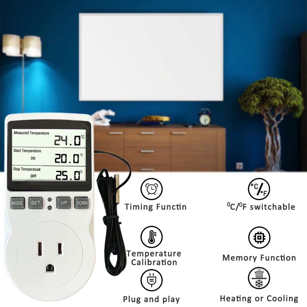ecoartheating plug-in thermostat demonstrating heating and cooling mode versatility