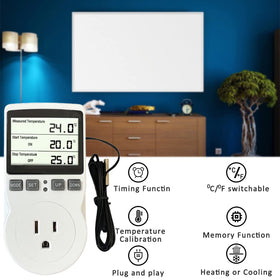 ecoartheating plug-in thermostat demonstrating heating and cooling mode versatility