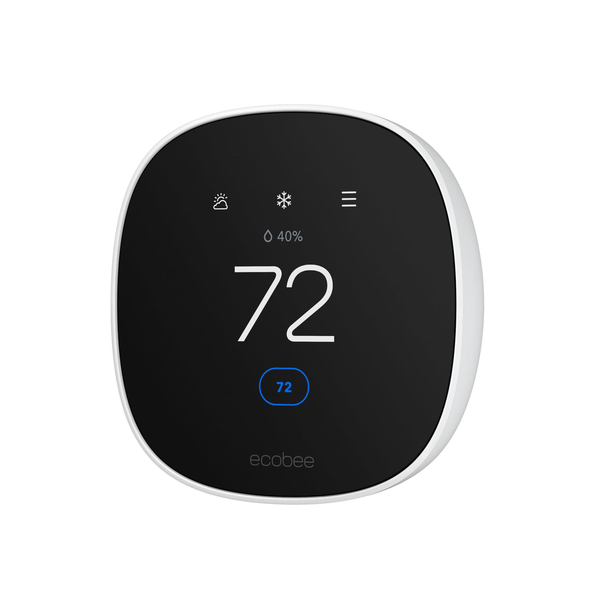 ecobee Smart Thermostat Essential front view with a touchscreen for effortless climate control.