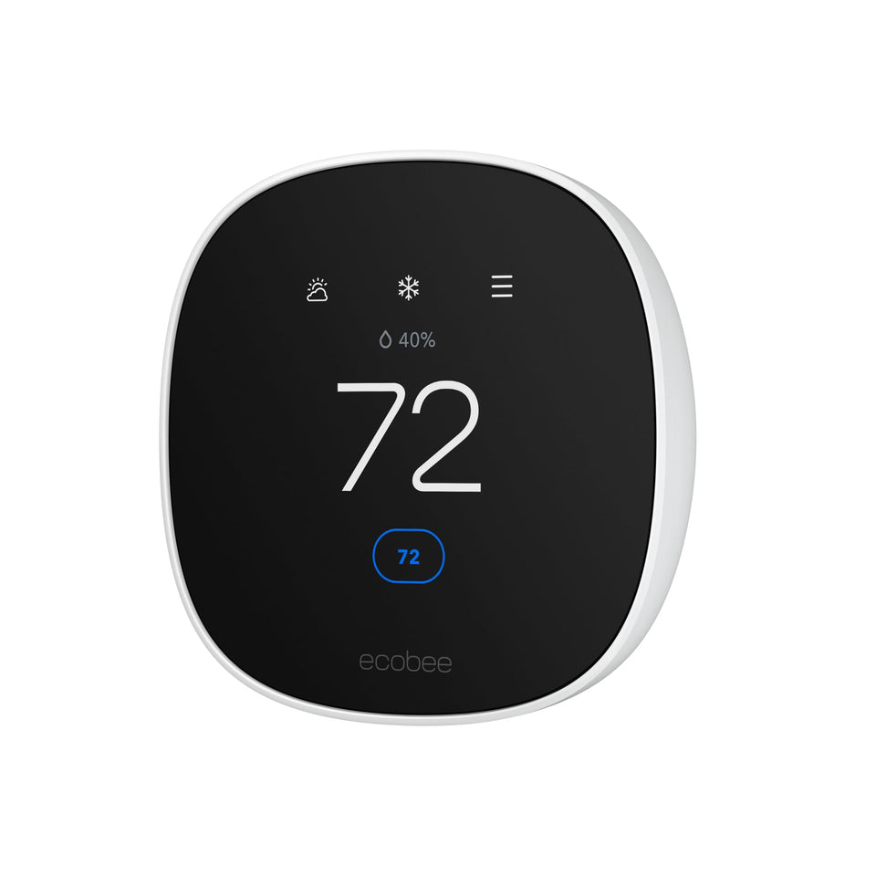 ecobee Smart Thermostat Essential front view with a touchscreen for effortless climate control.