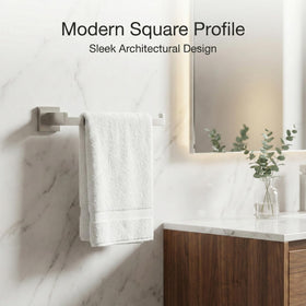 ECOClasp square base profile enhances the modern brushed nickel bathroom look