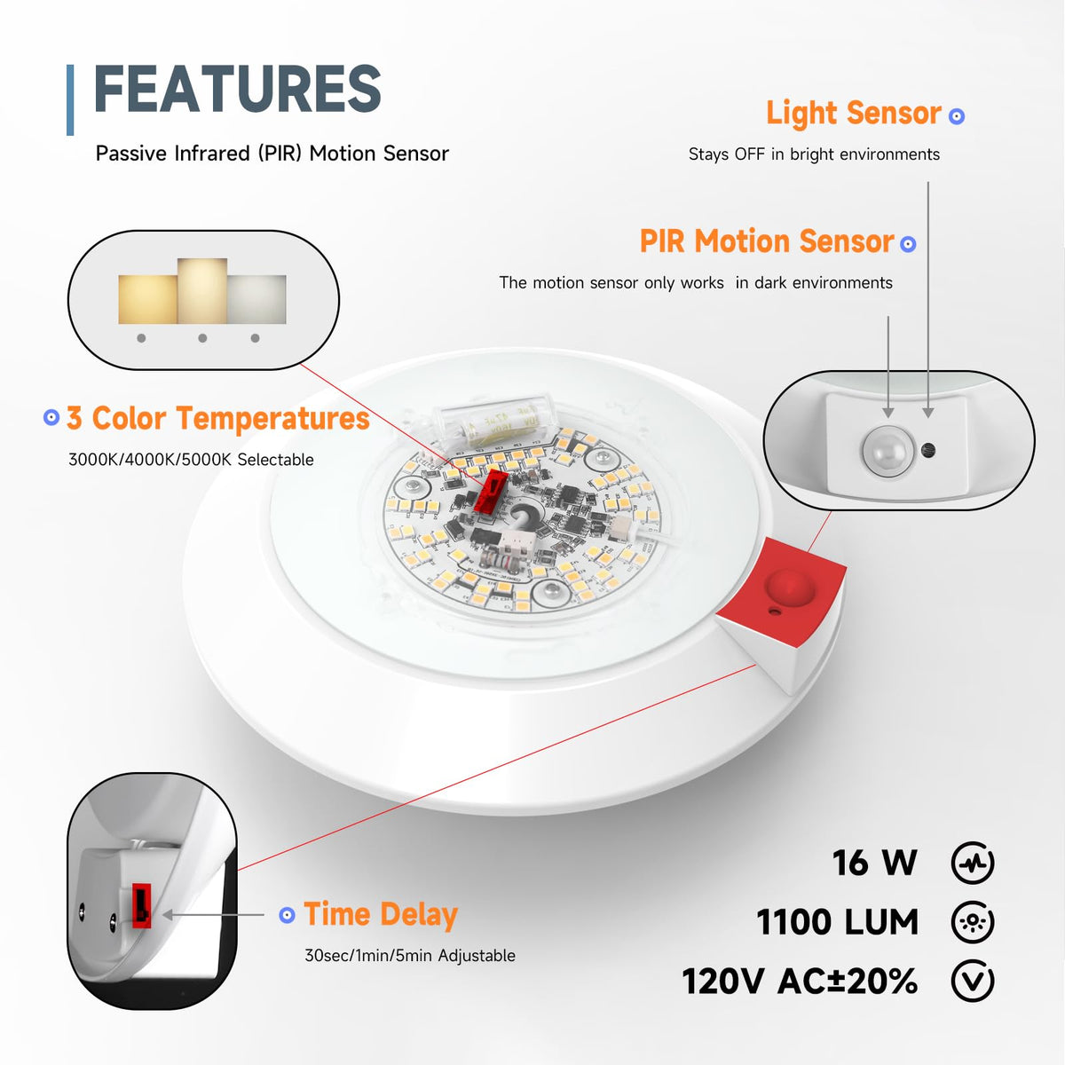 ECOELER 6Inch LED light with 3CCT dial, adjustable color temperature