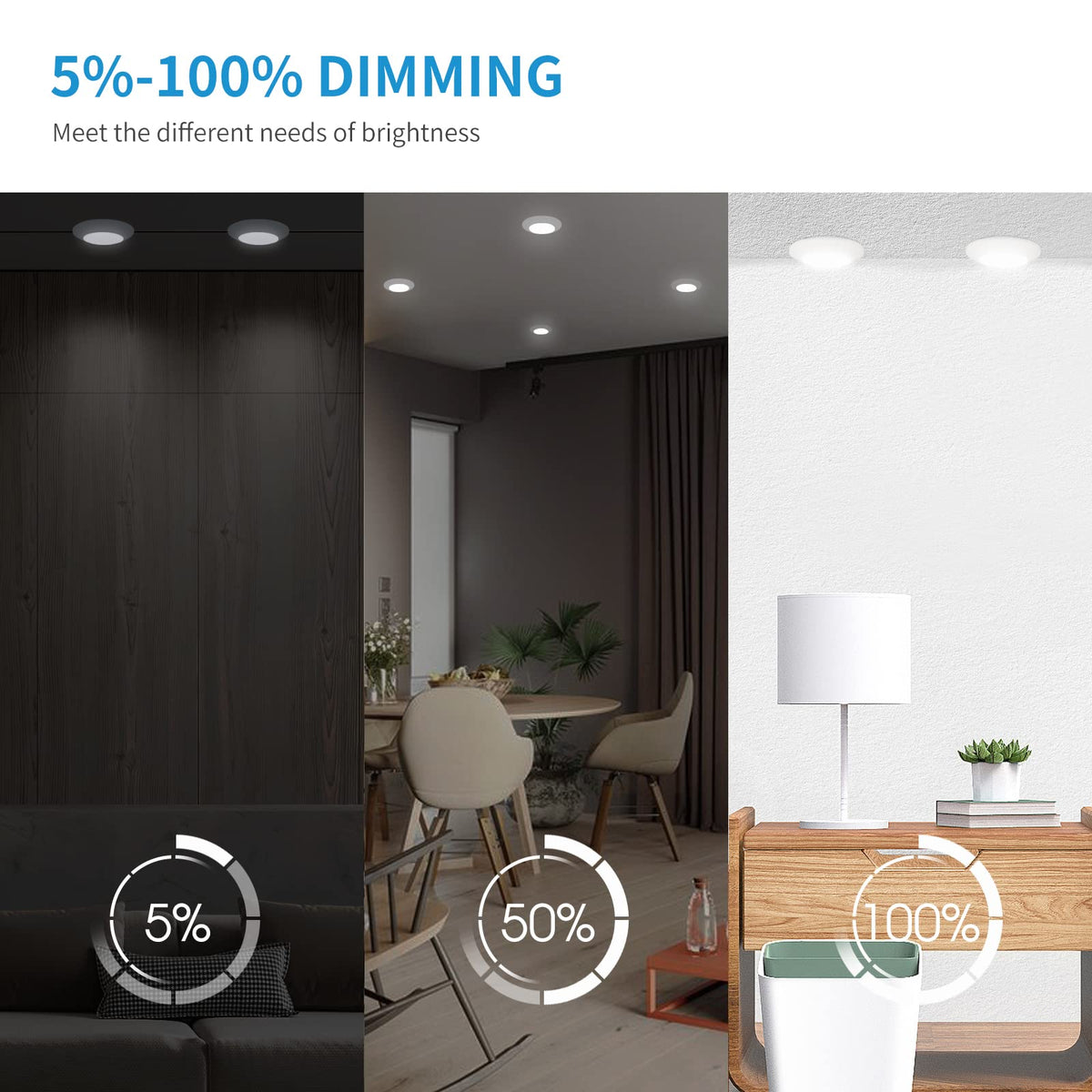 Ecoeler LED Disk Light dimmable action highlights smooth 5-100% control for ambient lighting.