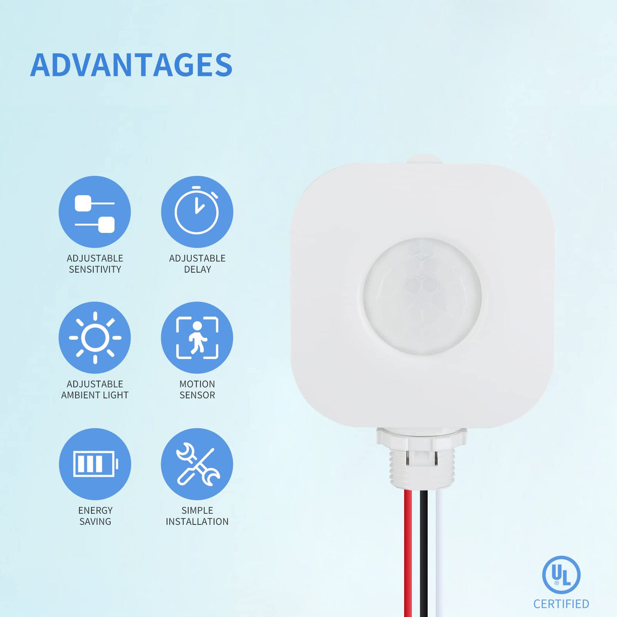 Ecoeler motion sensor LED indicator shows detection status.