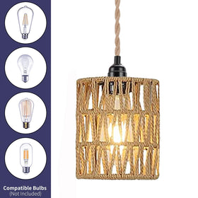 EcoGehen pendant light with hemp rope cord offers adjustable height for versatile placement.