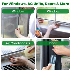 ECOHomes AC unit sealing tape around a window AC to block drafts