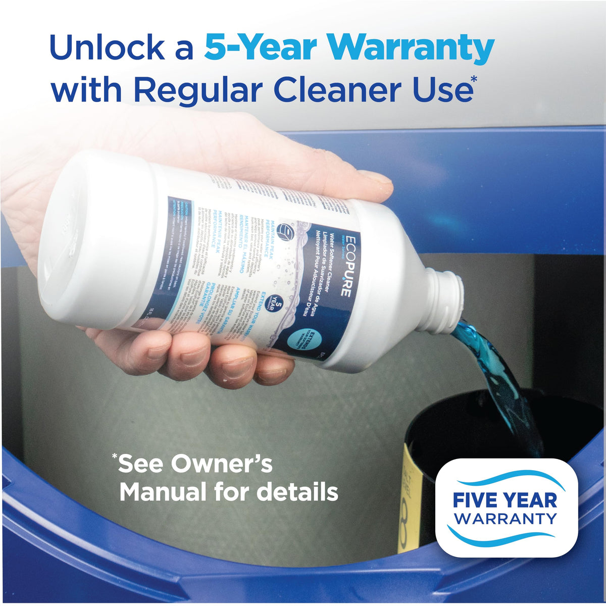 EcoPure EPCL iron-removal shows targeted mineral deposit cleanup for softer water.