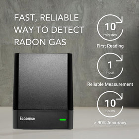 Ecosense EQ100 trend charts visualize hourly radon changes over time.
