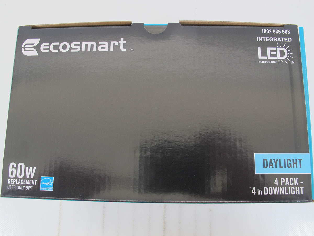 EcoSmart 4in daylight downlight closeup showing shatter-resistant construction and quality finish