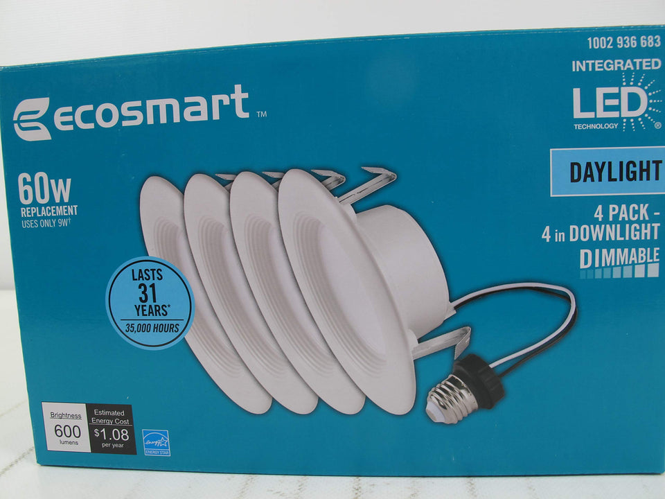 EcoSmart 4in daylight downlight front view highlighting recessed design and energy efficiency