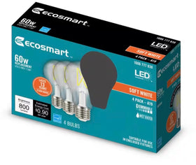 EcoSmart 60W LED Soft White Vintage A19 4-Pack ready to retrofit in retro fixtures.