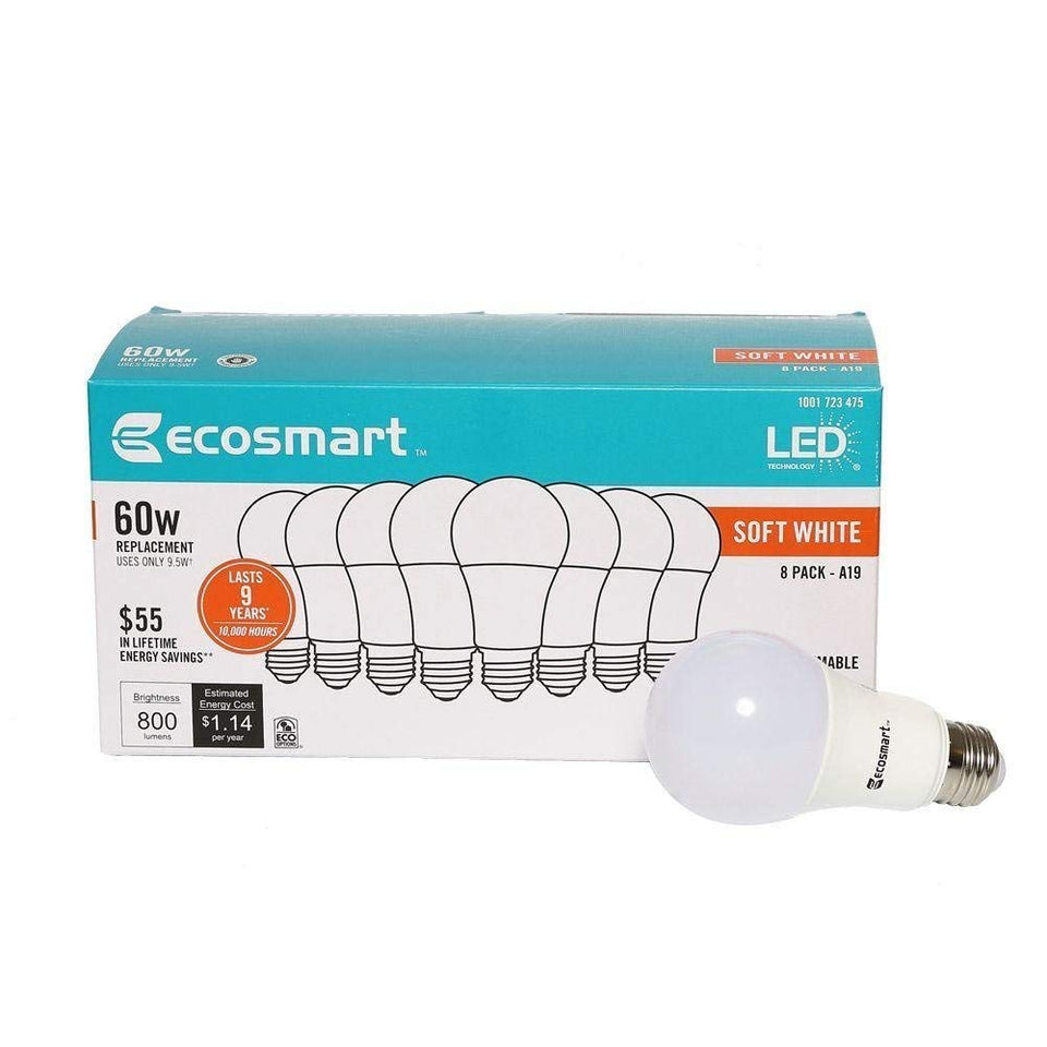 EcoSmart 9.7W soft white A19 bulb for indoor lighting with long life