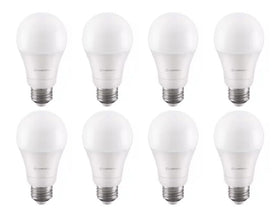 EcoSmart A19 dimmable bulb shown with a dimmer switch for adjustable brightness