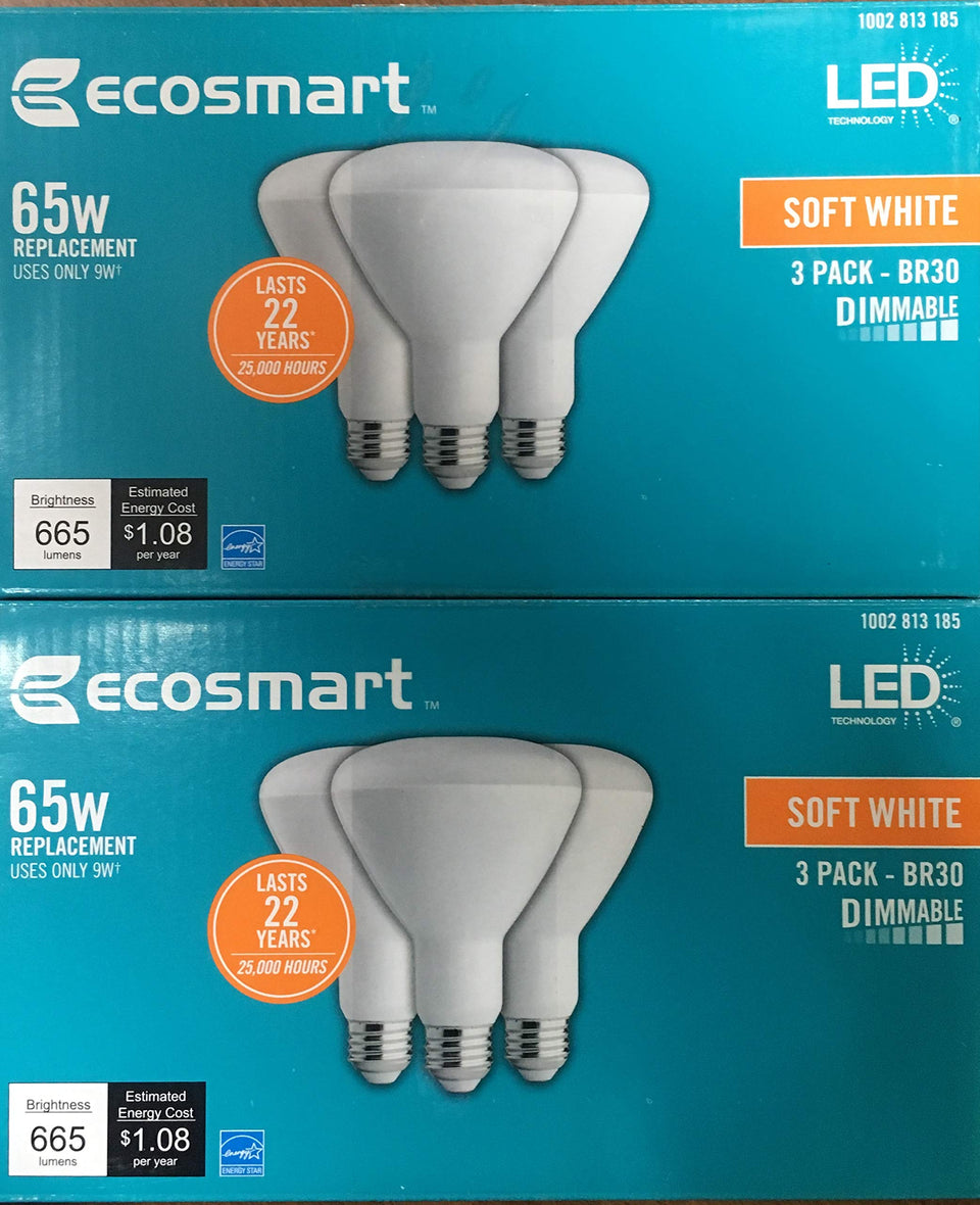 Ecosmart BR30 soft white dimmable bulb creates cozy lighting for living and dining spaces.
