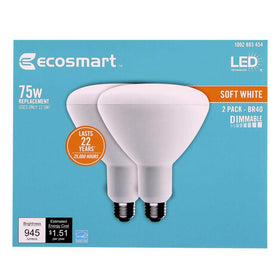 EcoSmart BR40 LED bulb front view with soft white glow