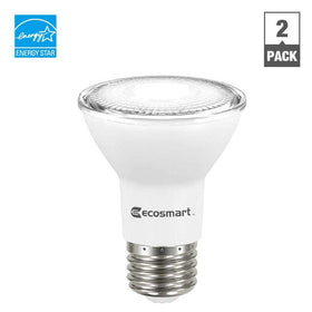 EcoSmart PAR20 2-pack packaging highlighting energy Star efficiency and convenience.