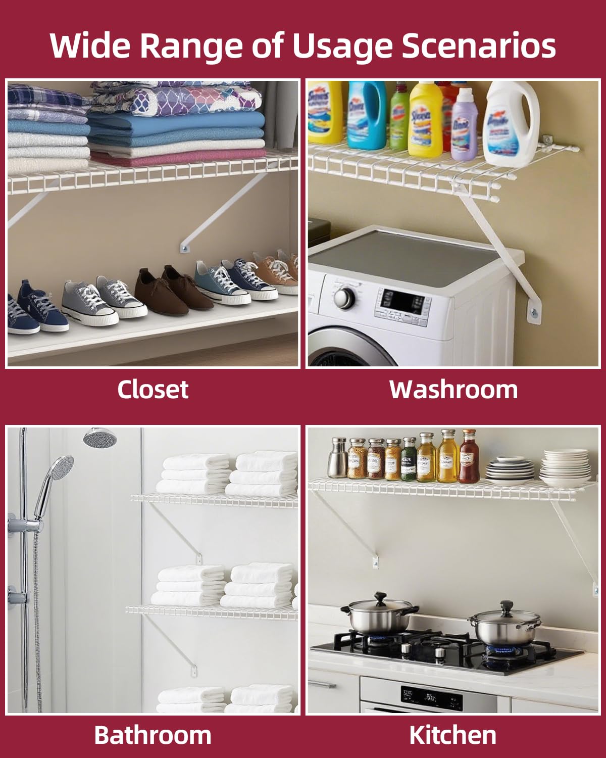 EcoSweep low-profile brackets tucked under shelves for tight pantry spaces.