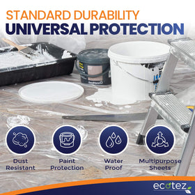 Ecotez waterproof clear tarp shields floors and furniture from spills.