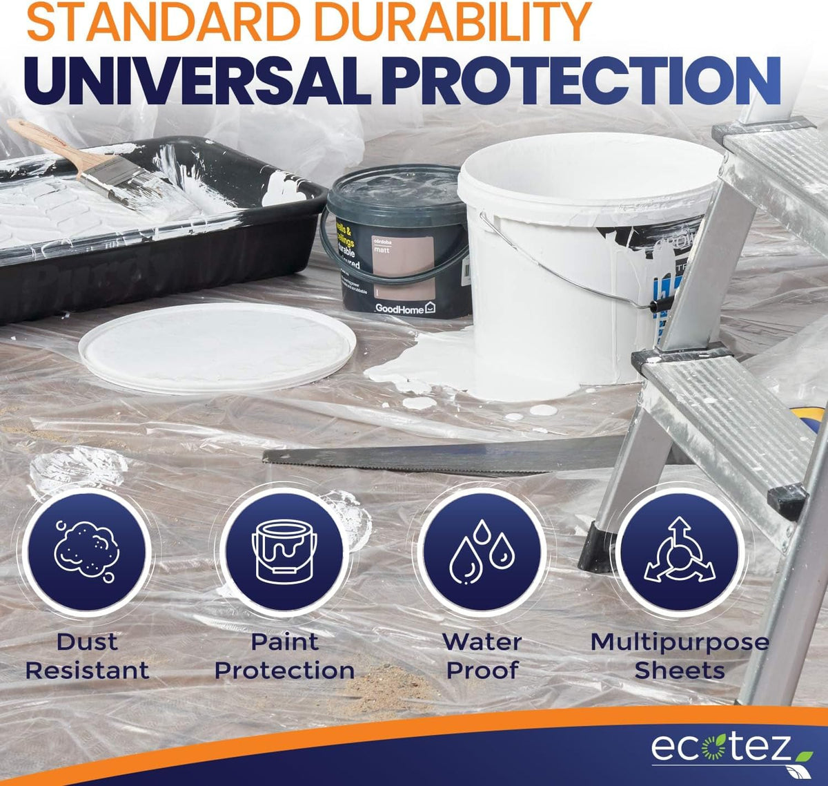 Ecotez clear tarp provides visibility while shielding floors during projects.