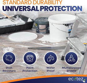 Ecotez clear tarp provides visibility while shielding floors during projects.