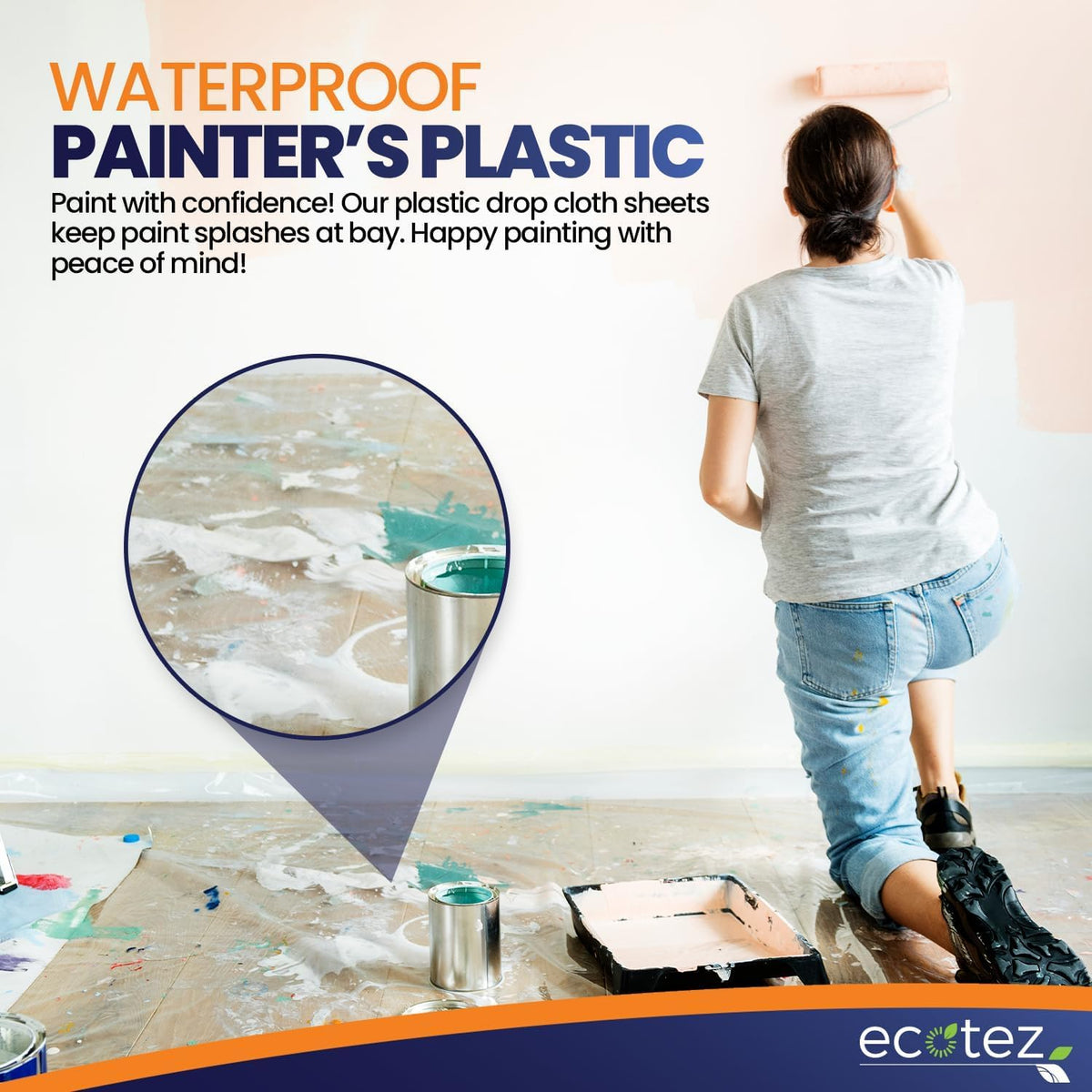 Ecotez waterproof tarp for painting with easy cleanup after projects.