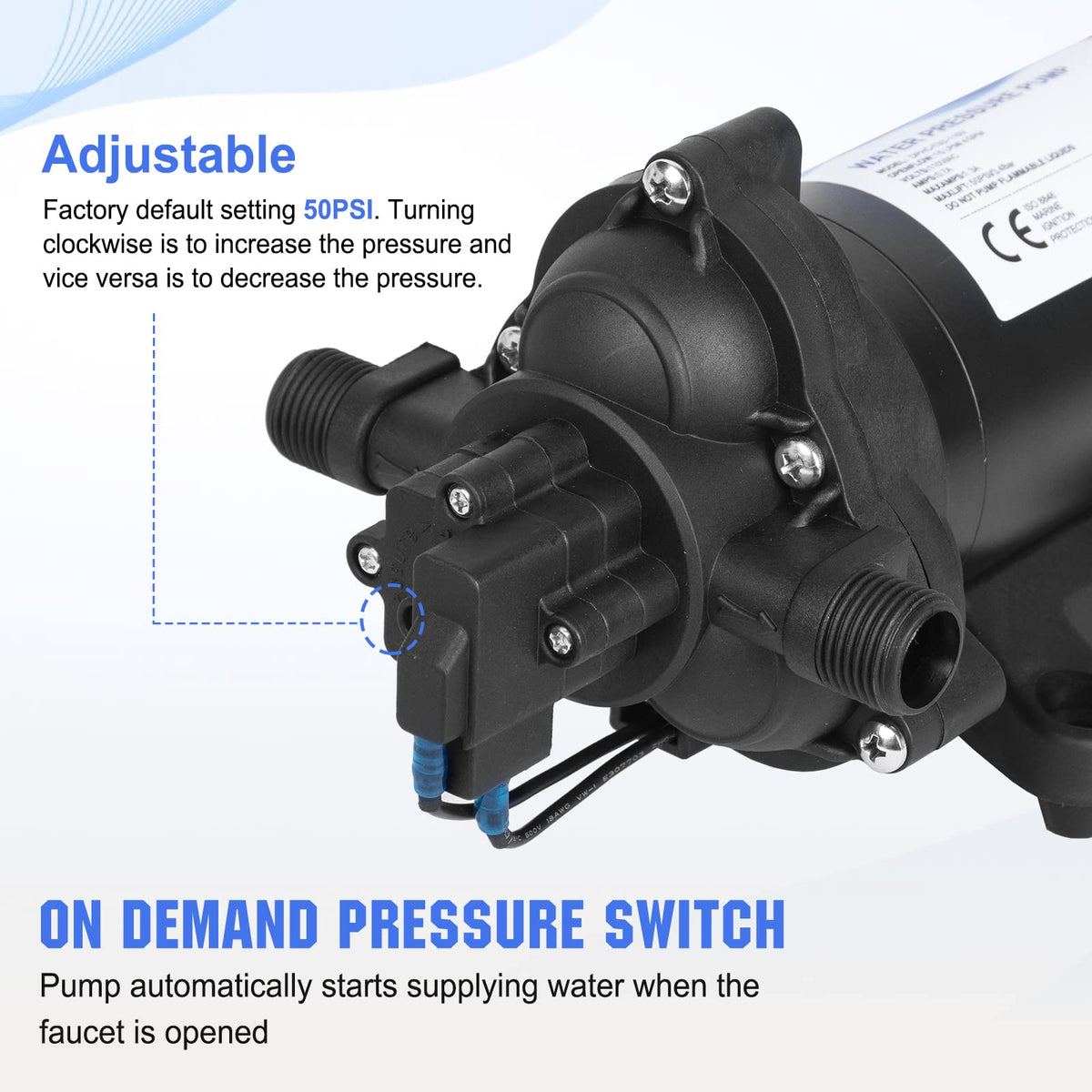 ECOWORTHY 33-Series 50psi-pressure-switch adjusts flow on demand.