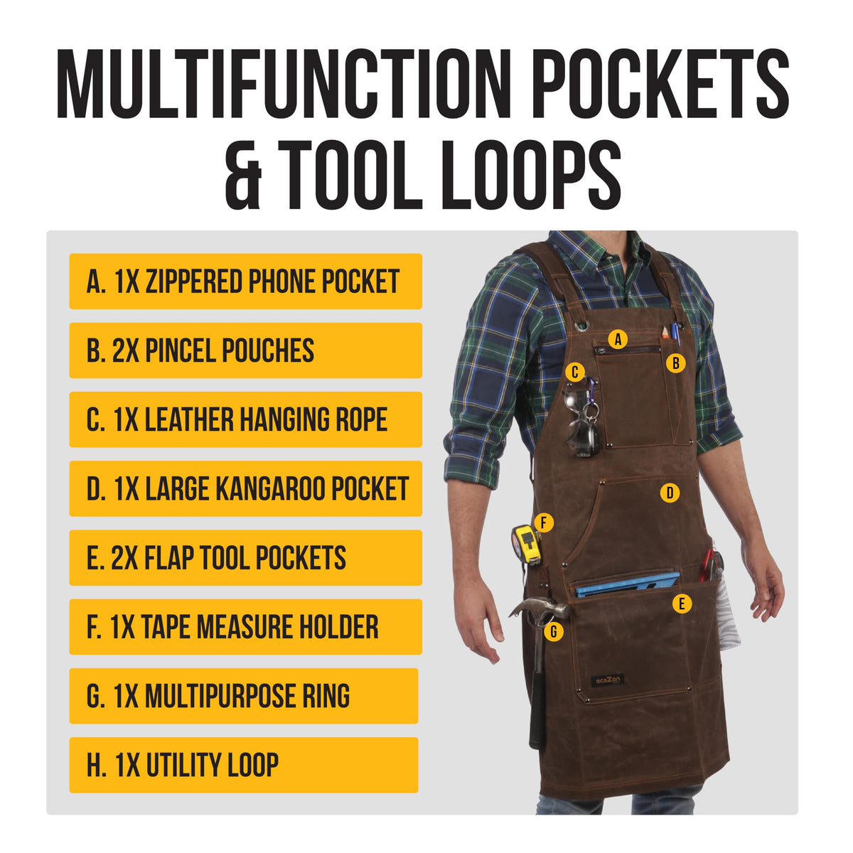 ecoZen Lifestyle 16oz waxed canvas apron double-stitched hems for durability