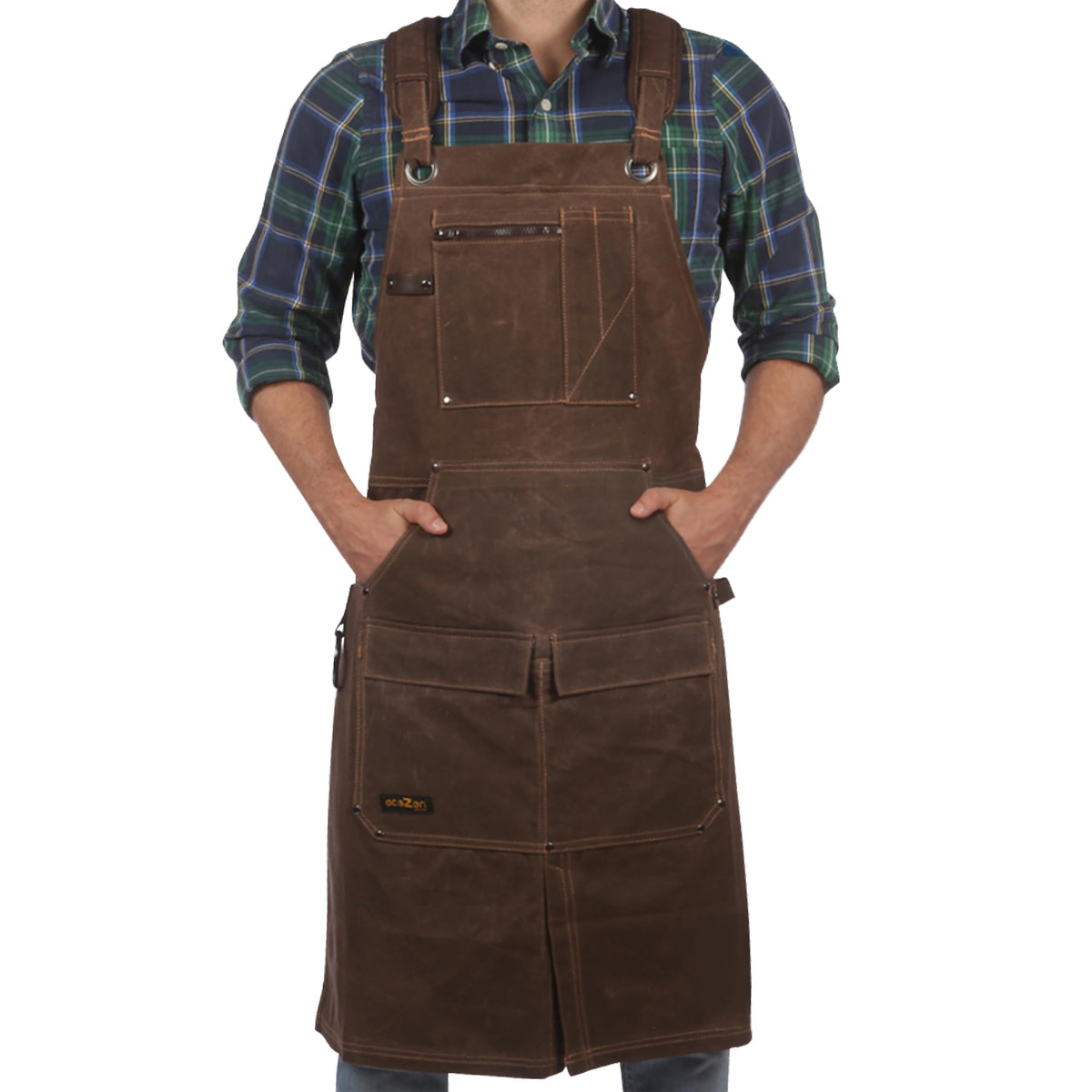 ecoZen Lifestyle 16oz waxed canvas apron front view for heavy-duty tasks