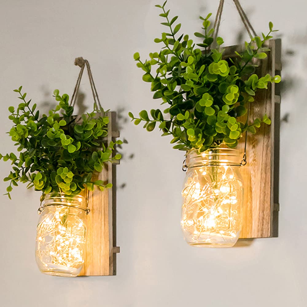 ECTY rustic mason jar sconce with glass bottle for warm ambiance.