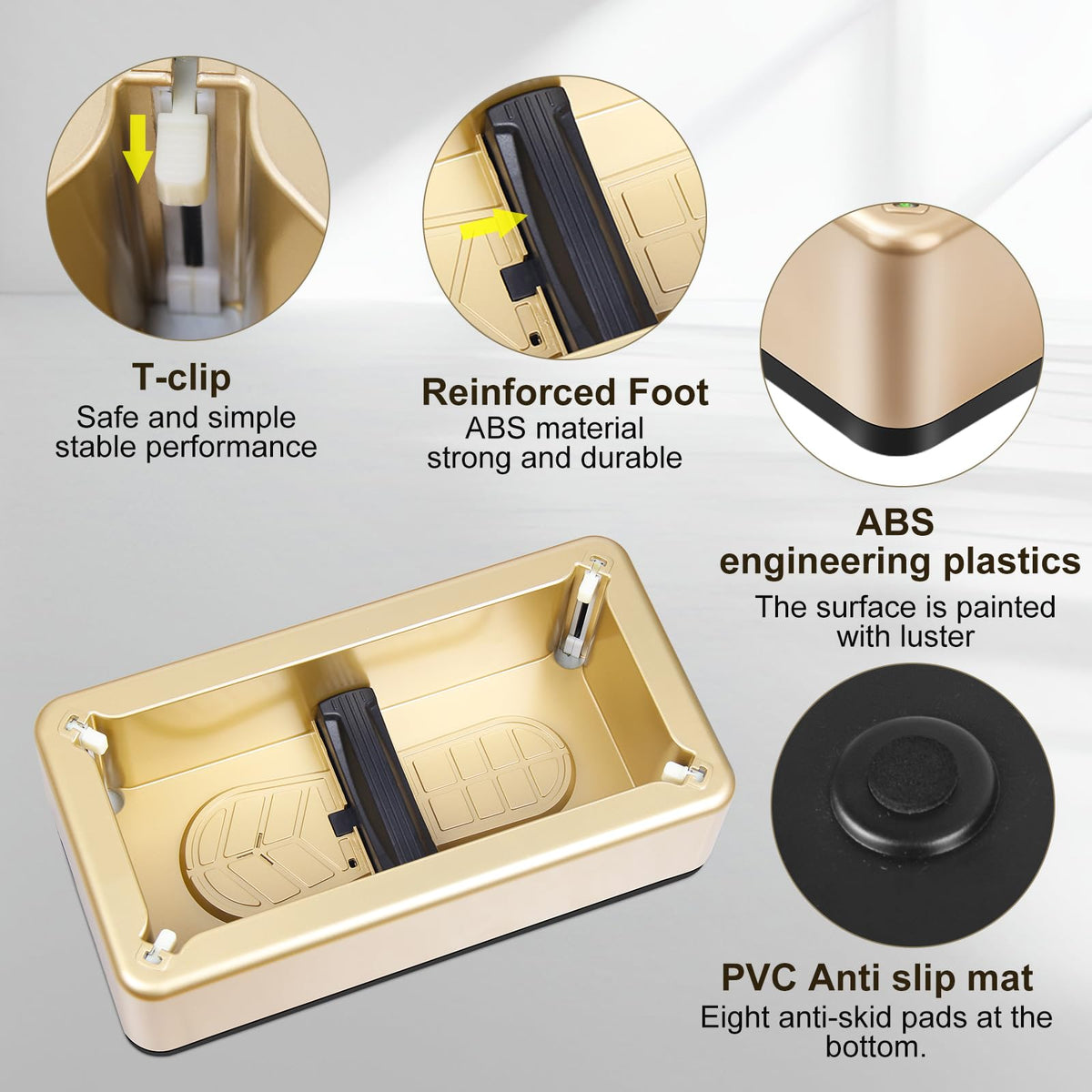 Ecumavin auto shoe cover machine gold bottom with anti-slip pads for stable placement.