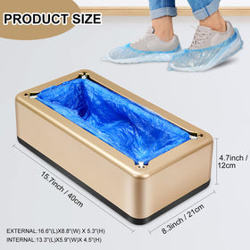 Ecumavin auto shoe cover machine gold side view highlights compact footprint for tight spaces.
