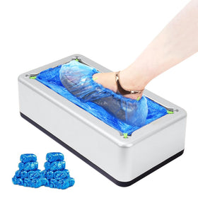 Ecumavin automatic shoe cover machine front view in silver, sleek and compact.