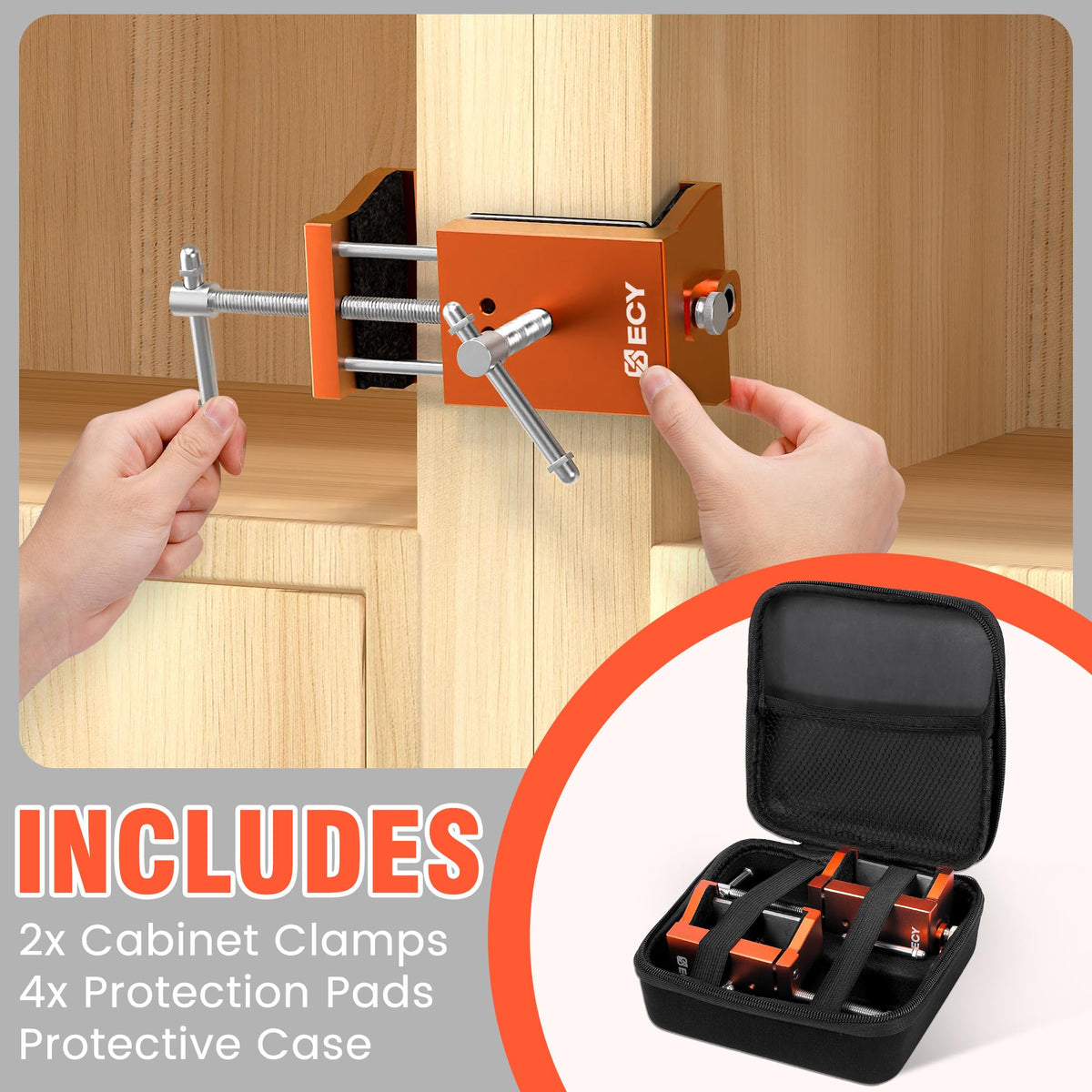 ECY cabinet clamps 2-pack case storage demonstrates portable organization