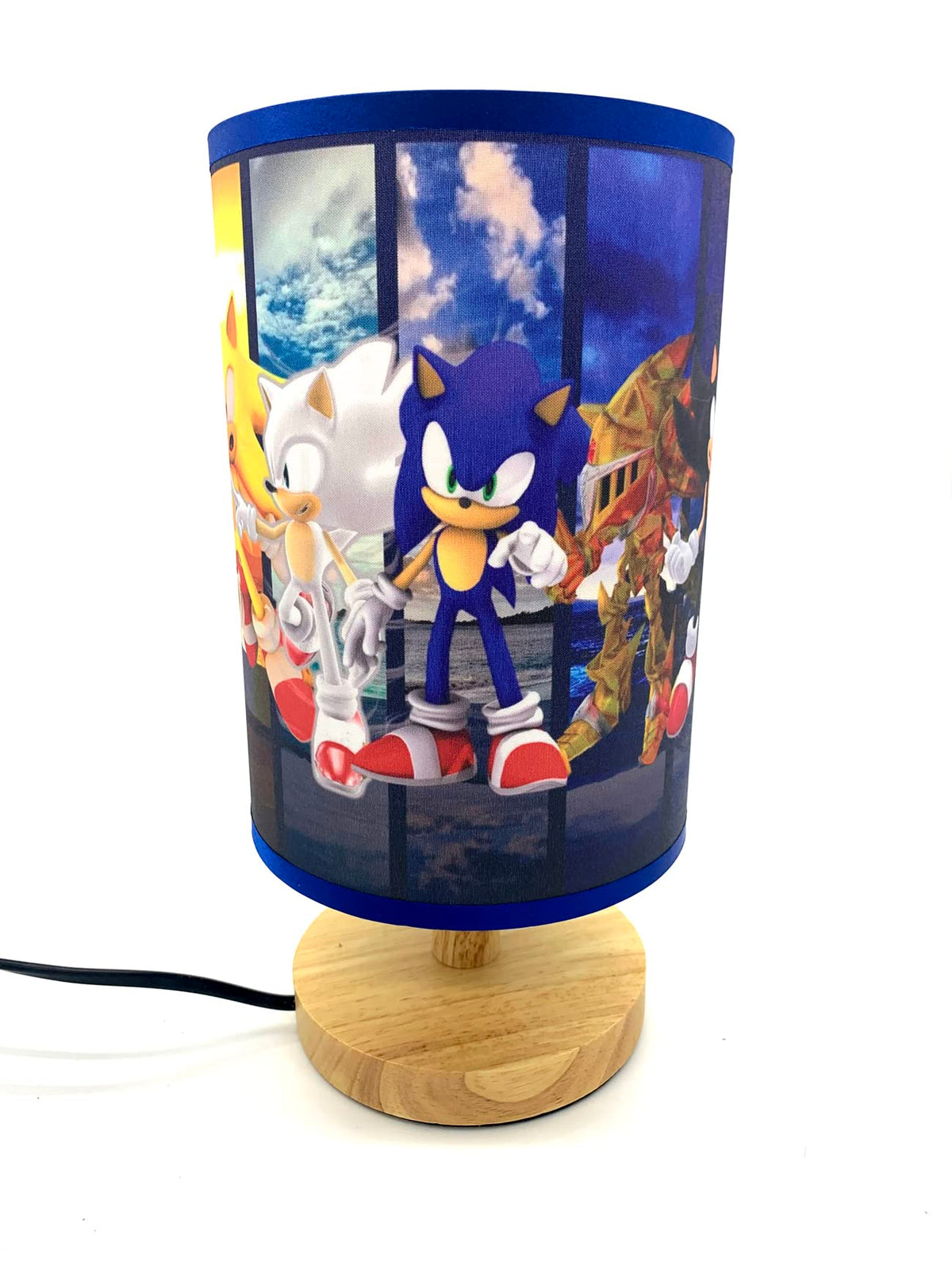 EDecor Super Sonic table lamp with wood base glows softly for ambience.