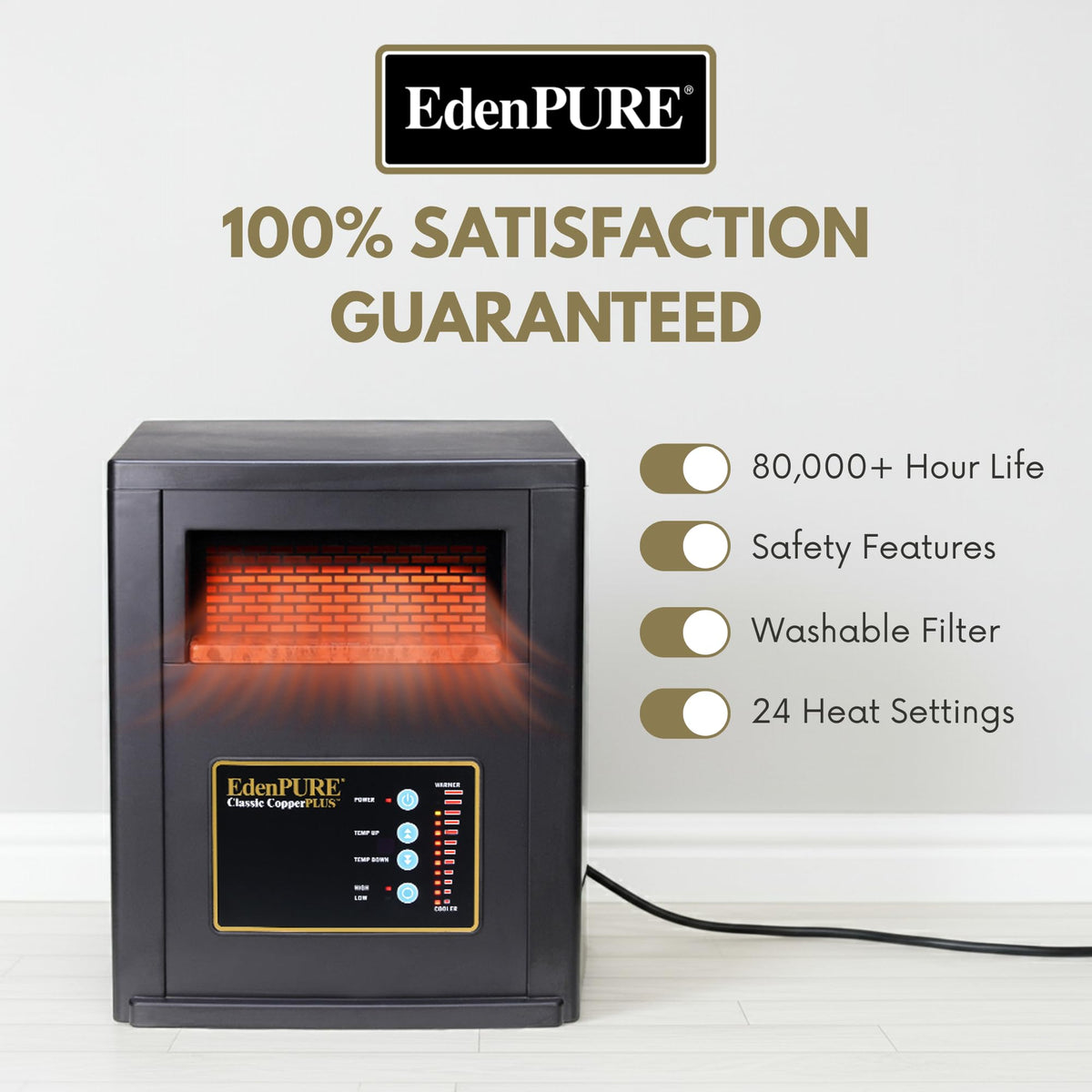 EdenPURE Classic CopperPLUS cool-touch housing emphasizing safe design for families