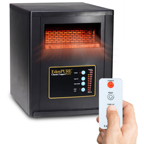 EdenPURE Classic CopperPLUS front view shows the infrared heater delivering even warmth for the living room