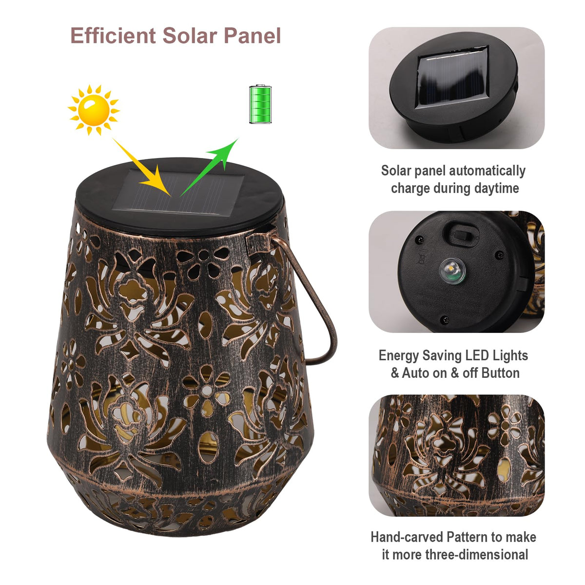 Edenseelake IP44 bronze lanterns receiving sunlight to charge