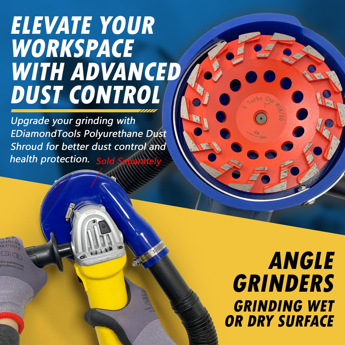 EDiamondTools 7-inch wheel coating removal on edge near stairs