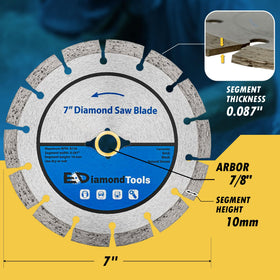 EDiamondTools 7-inch segmented blade handles block with steady performance.