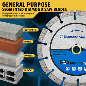 EDiamondTools 7-inch segmented blade slices brick smoothly for masonry work.