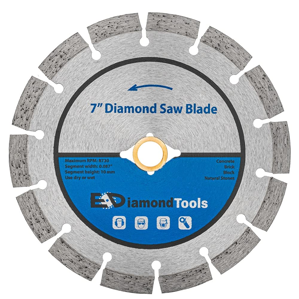EDiamondTools 7-inch segmented blade cuts concrete with efficient precision.