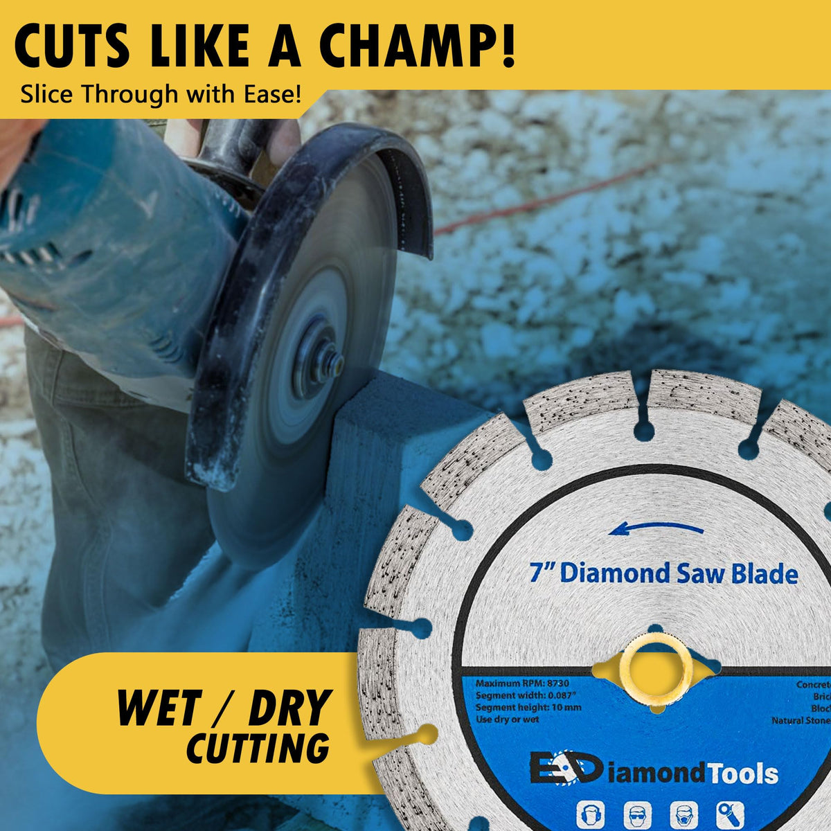 EDiamondTools 7/8-inch arbor blade fits common power tools.