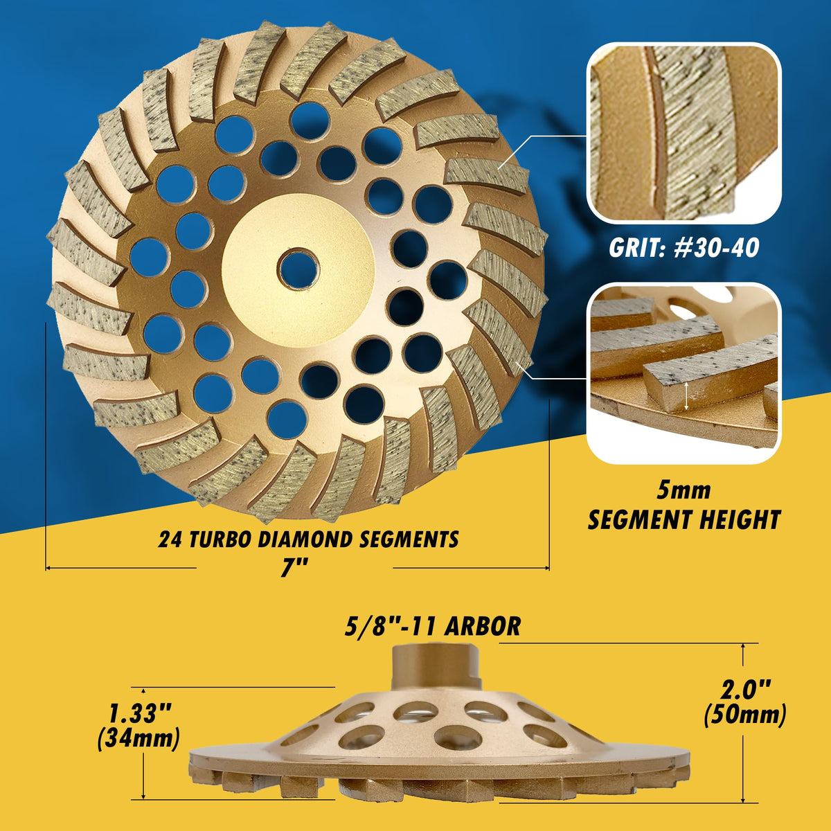 EDiamondTools medium-bond wheel with 5/8-11 arbor for standard angle grinders.