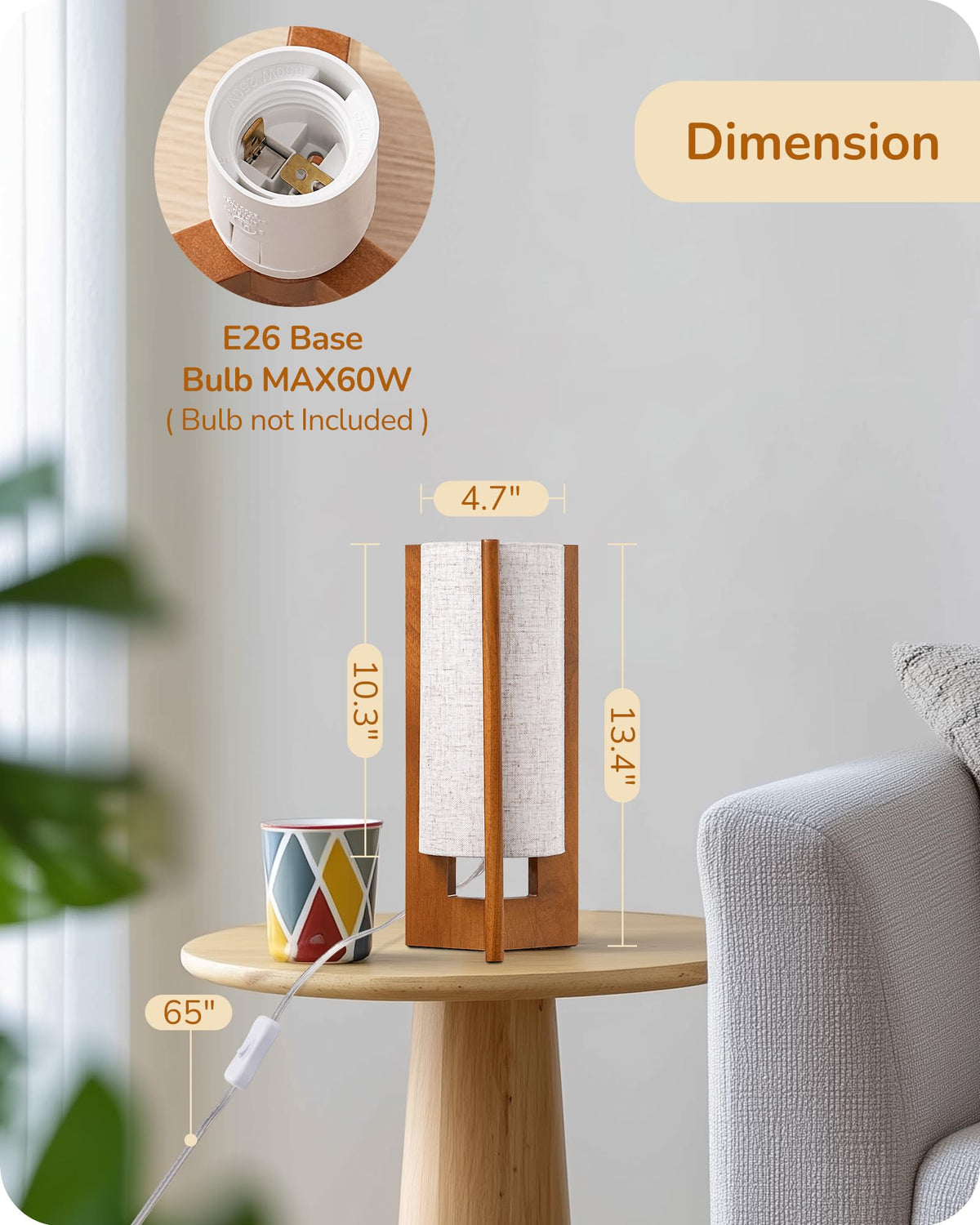 EDISHINE lamp with E26 socket supports LED or incandescent bulbs.