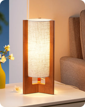 EDISHINE table lamp with walnut base provides sturdy nightstand lighting.