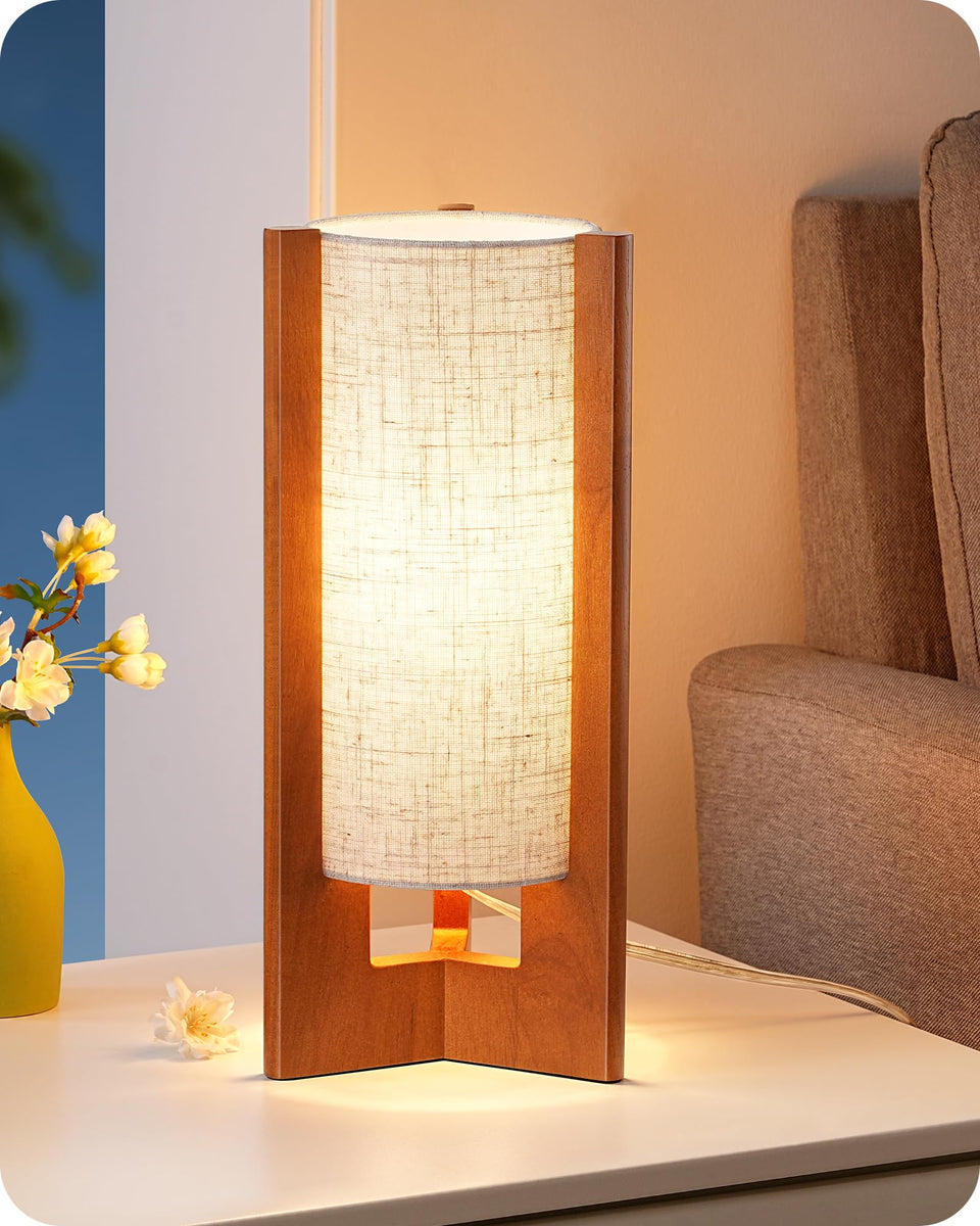 EDISHINE table lamp with walnut base provides sturdy nightstand lighting.