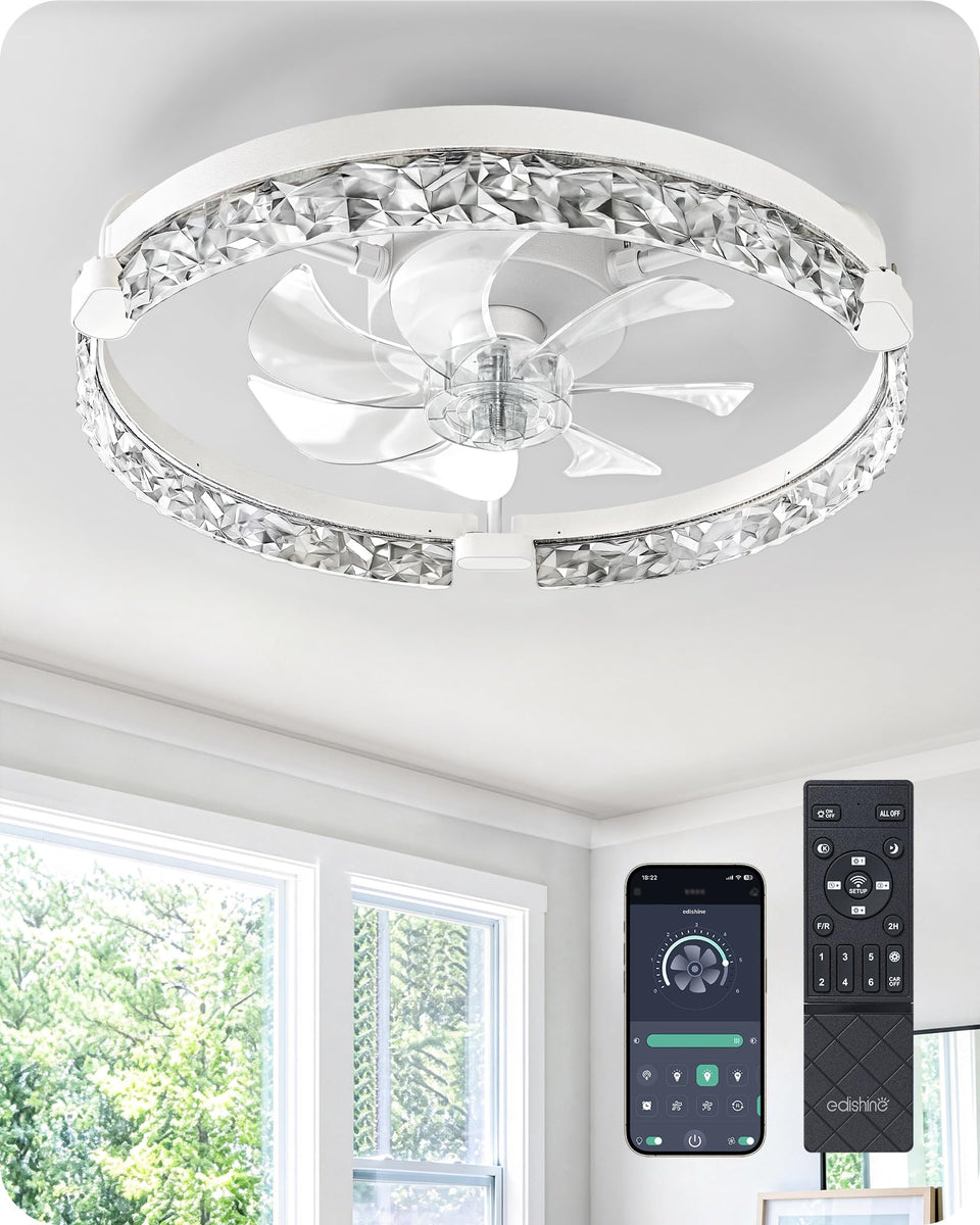 EDISHINE 20in ceiling fan with lights and remote for versatile room cooling.