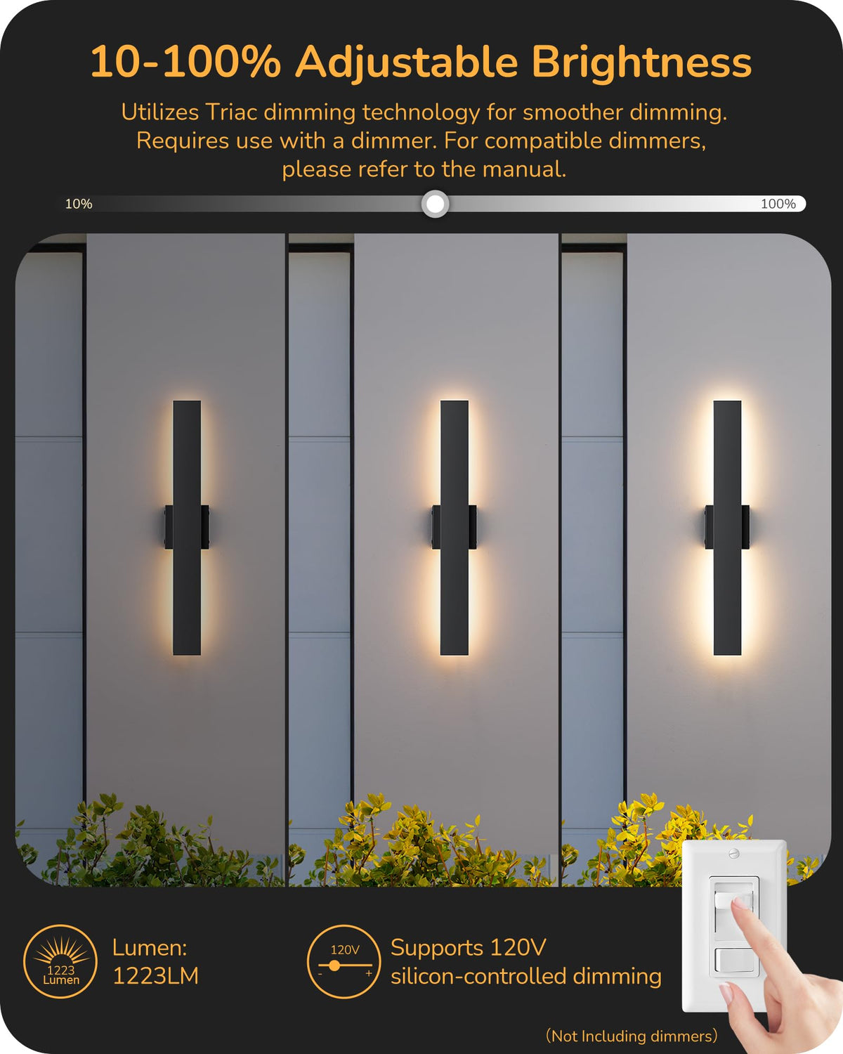 EDISHINE 23.6-inch outdoor wall light memory function preserves last setting