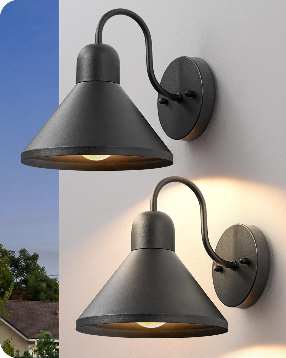 EDISHINE 2-pack outdoor gooseneck wall light on porch adds warm welcoming glow