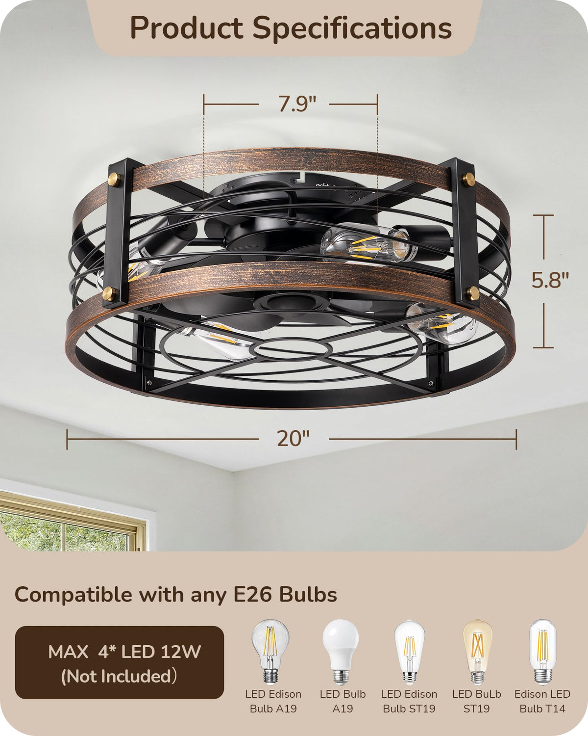 EDISHINE 4x E26 12W LED base supports dimmable bulbs